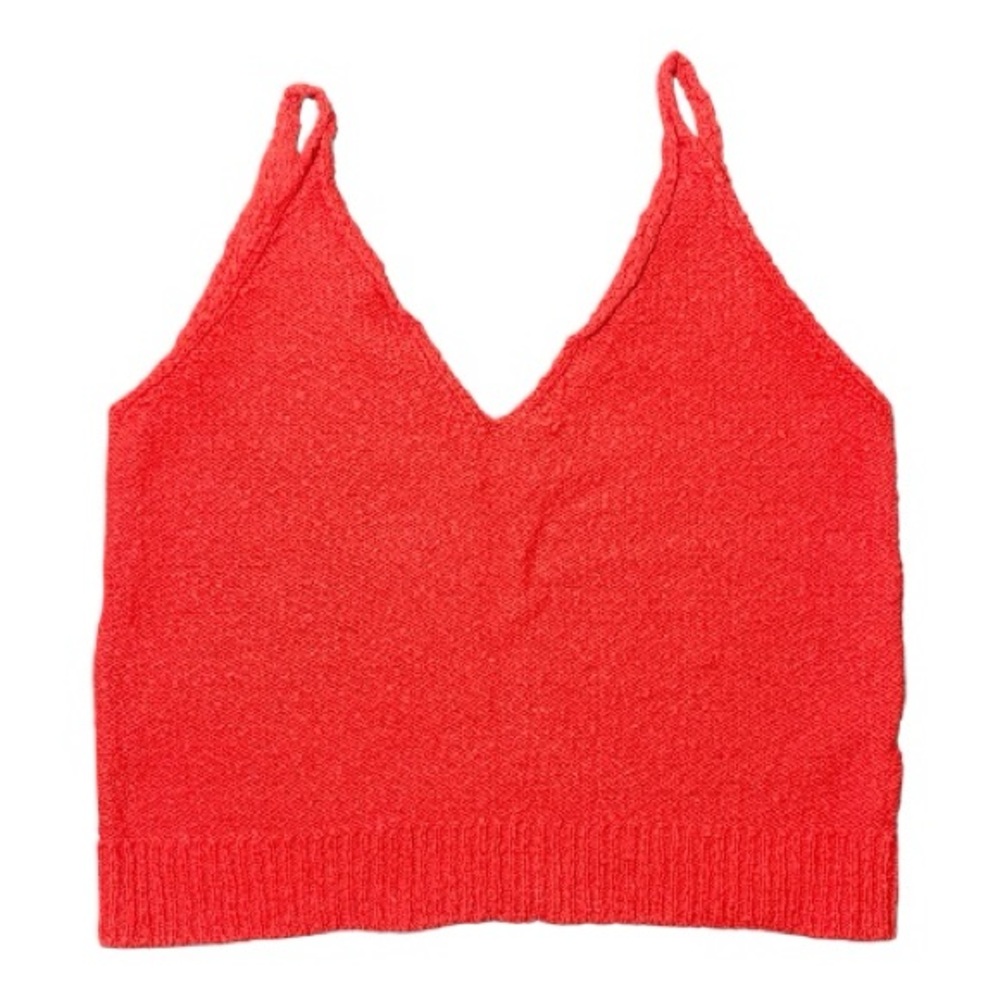 ZARA Red Knit V-Neck Cropped Tank Top